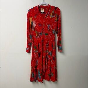 Farm Rio Carnival Long Sleeve Colorful Midi Dress Size Medium (Read description)